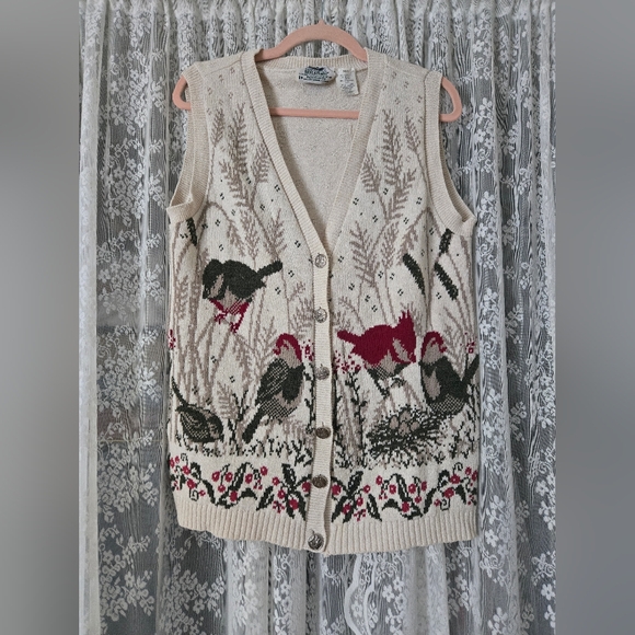 Vintage Northern Reflections Parkhurst Bird Scene Knit Sweater Vest - Picture 2 of 10